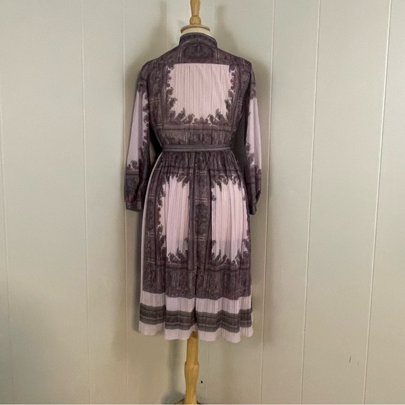 Vintage Paisley Dress Women's XL Long Sleeve‎ A-Line Midi Pleated - Picture 5 of 7